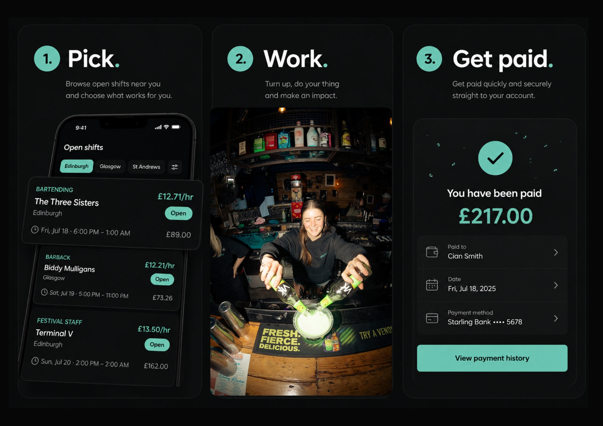 How Shifted works — Pick, Work, Get paid